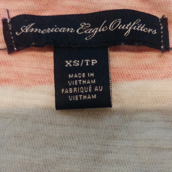 Orange And White 3/4 Sleeve Scoop Neck Striped Tee - Picture 4 of 5